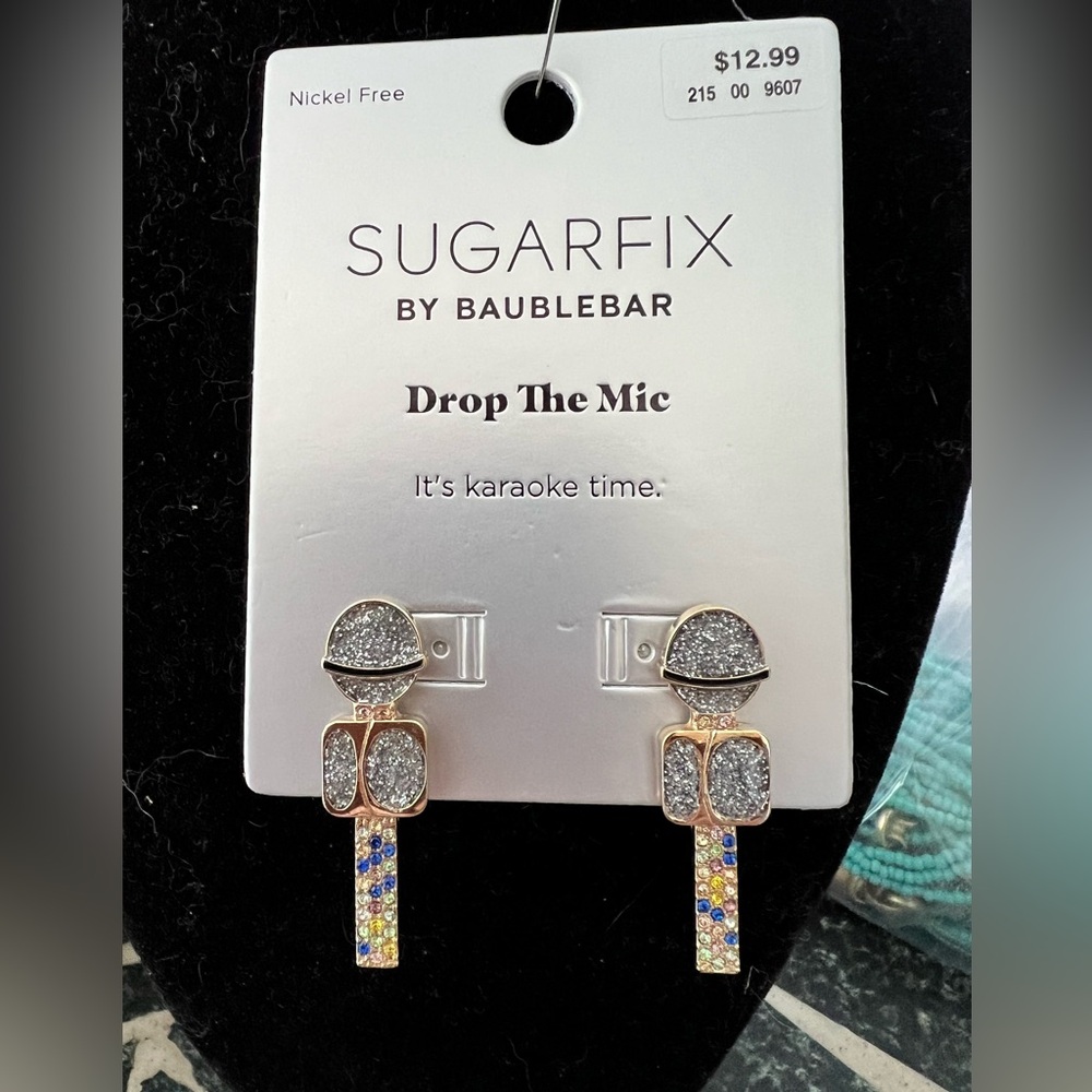 Sugar fix by Baublebar Drop The Mic rhinestone microphone pierced earrings NWT